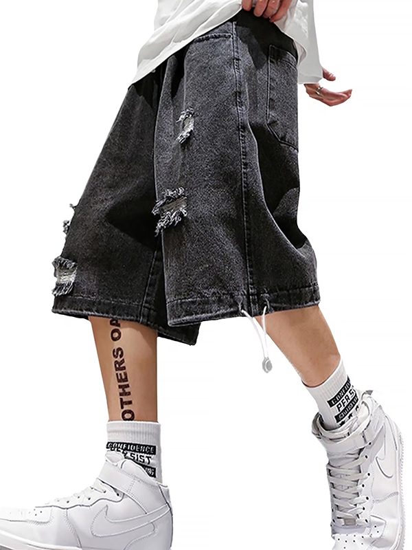 EMMIOL Shorts vaqueros desgastados y lavados para hombre