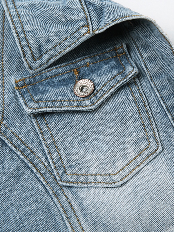 EMMIOL Denim Polo Neck Halter Tank Top