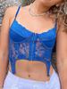 EMMIOL Top corsetto corto in pizzo blu con incrocio sul retro
