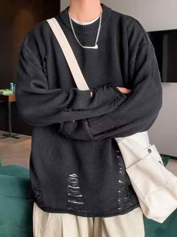EMMIOL Men's Knit Ripped Loose Sweater