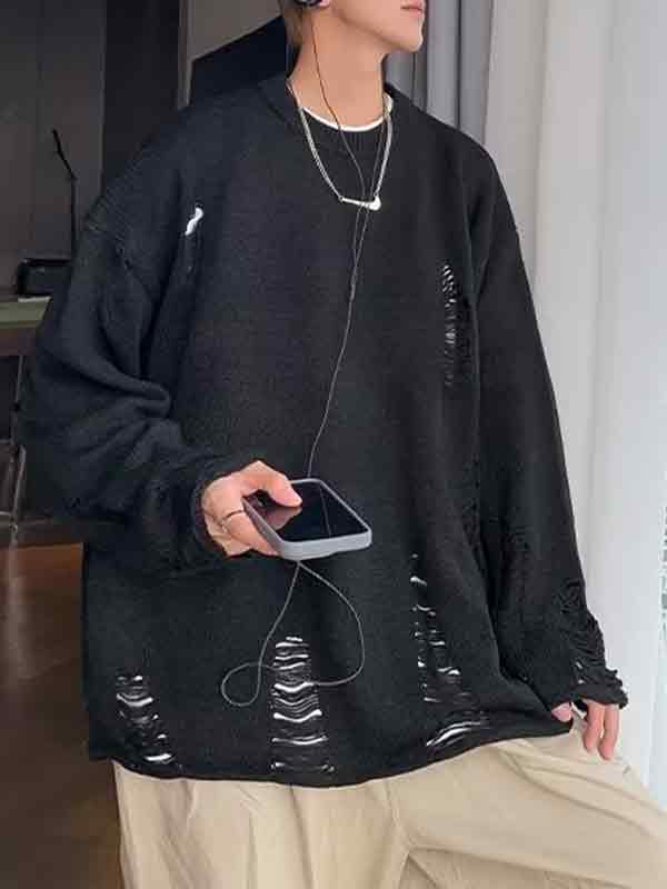 EMMIOL Men's Knit Ripped Loose Sweater