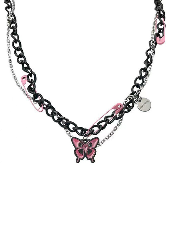 Emmiol Free shipping 2023 Double Layered Chain Pin Butterfly Decor
