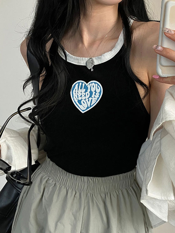 EMMIOL Cami-Oberteil mit Herz-Print in Kontrastfarbe