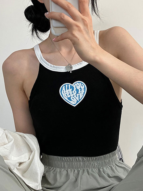 EMMIOL Cami-Oberteil mit Herz-Print in Kontrastfarbe