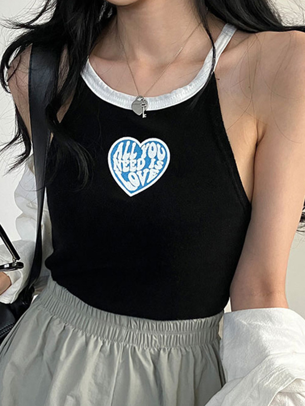 EMMIOL Cami-Oberteil mit Herz-Print in Kontrastfarbe