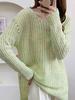 EMMIOL Solid Color Cutout Slit Thin Long Sleeve Knit