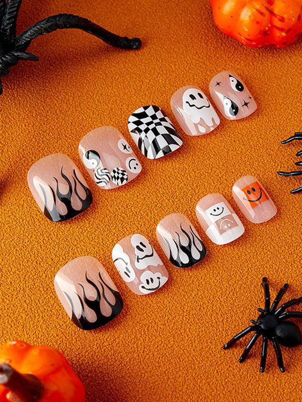 EMMIOL 24 Stück lustige Halloween-Design-Nägel zum Aufdrücken