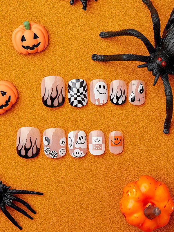 EMMIOL 24 Stück lustige Halloween-Design-Nägel zum Aufdrücken