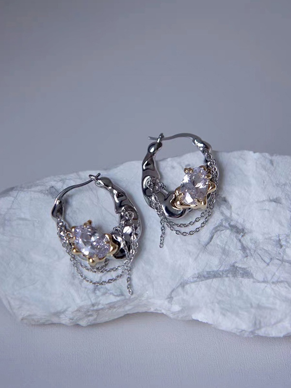 EMMIOL Faux Diamond Embedded Chain Decor Stud Earring