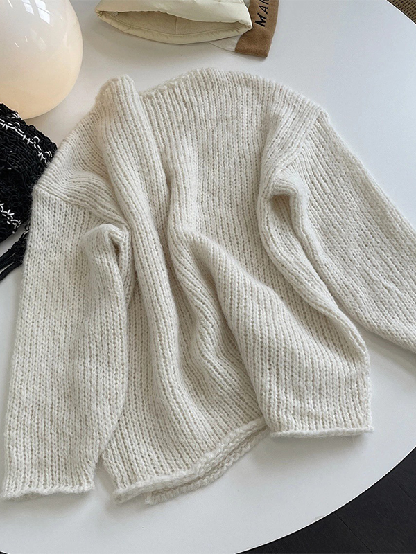 EMMIOL Solid Slit Rolled Baggy Sweater