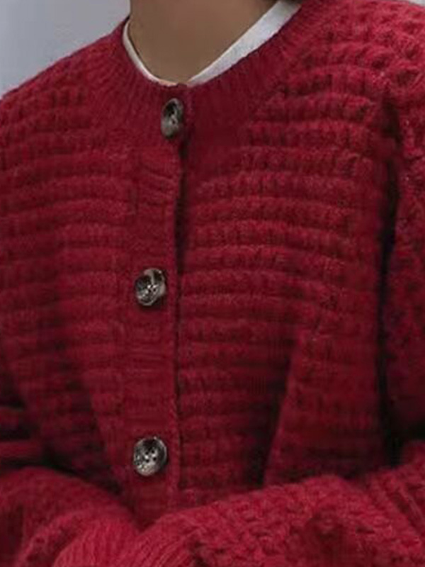 EMMIOL Vintage Solid Crew Neck Cardigan
