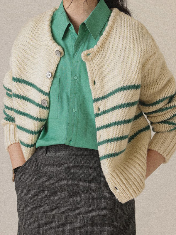 EMMIOL Cardigan in maglia a righe vintage