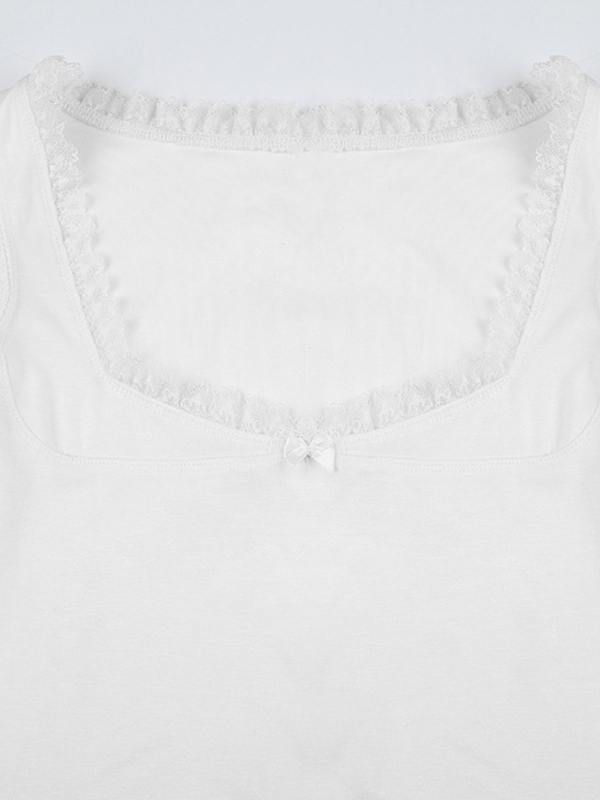 EMMIOL Square Collar Lace White Tank Top