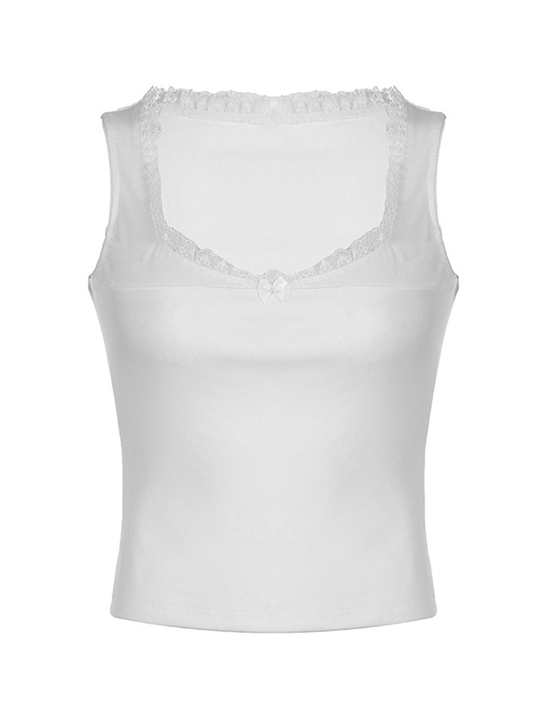 EMMIOL Square Collar Lace White Tank Top