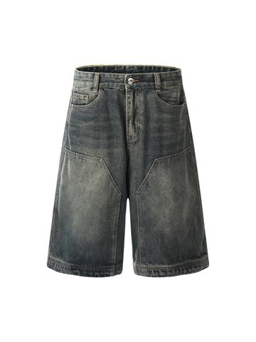 Khaki Washed Denim Shorts By LOW CLASSIC On Sale