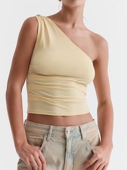 Emmiol Free shipping 2026 Solid Color One Shoulder Slim Fit Casual Tank ...