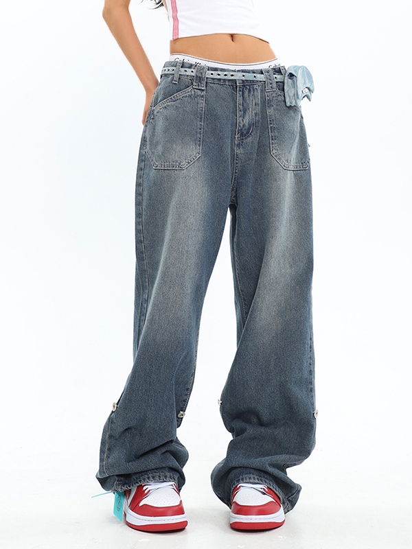 EMMIOL Jeansblau Baggy Boyfriend-Jeans