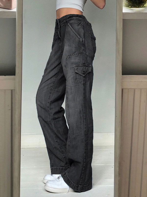 EMMIOL Jeans cargo tascabili sbiancati