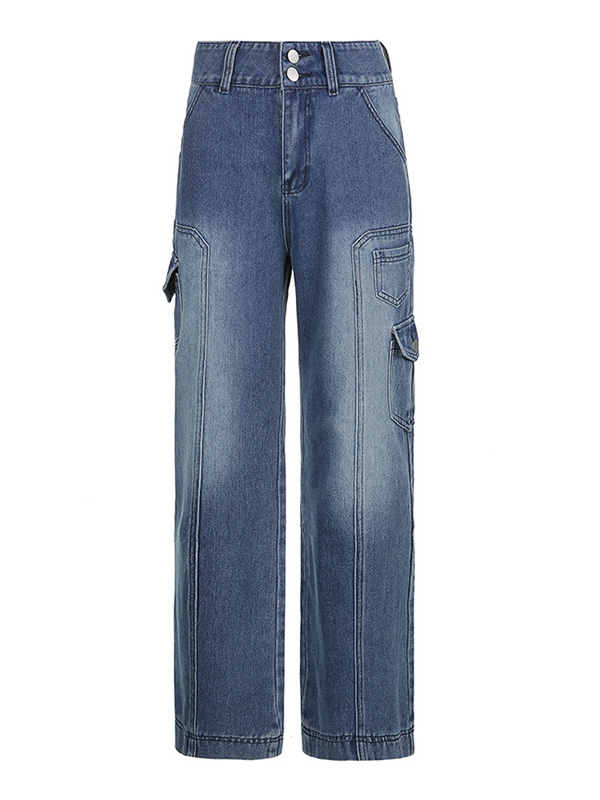 EMMIOL Jeans cargo tascabili sbiancati