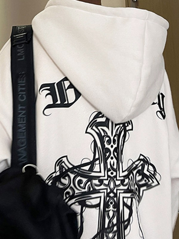 EMMIOL Sudadera con capucha con estampado de letras góticas punk cruzadas para hombre