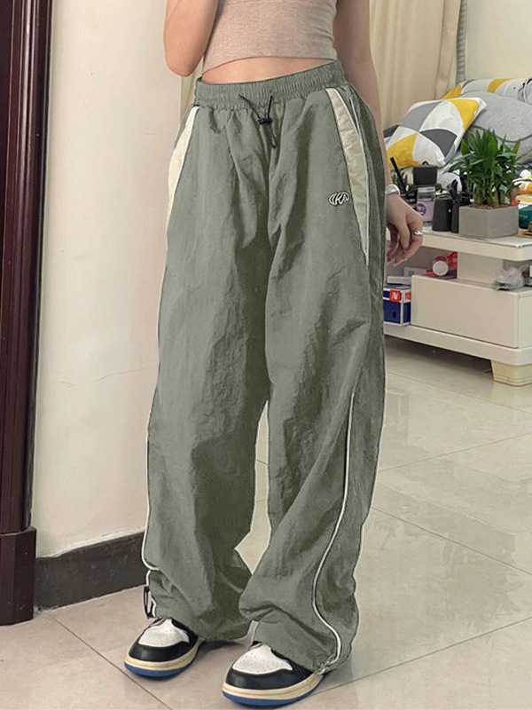 EMMIOL Contrast Piping Black Baggy Sweatpants