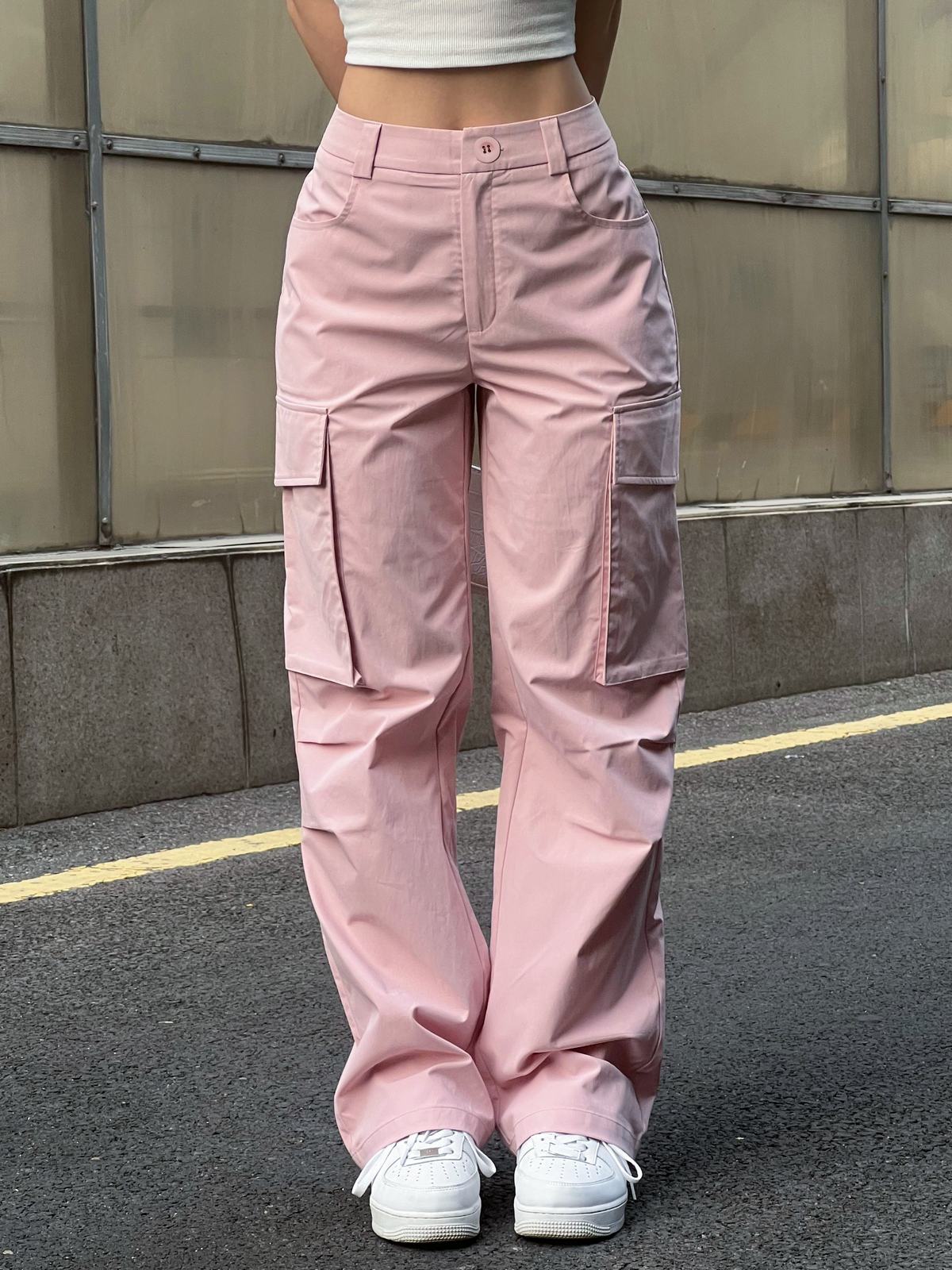 EMMIOL Geraffte Cargohose mit geradem Bein in Rosa