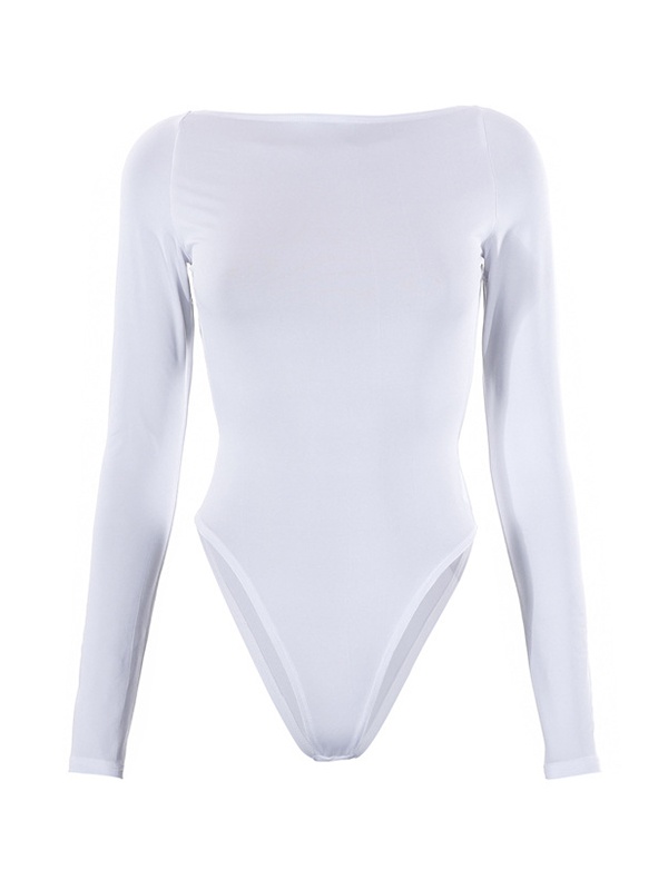 EMMIOL Solid Color Backless Long Sleeve Bodysuit