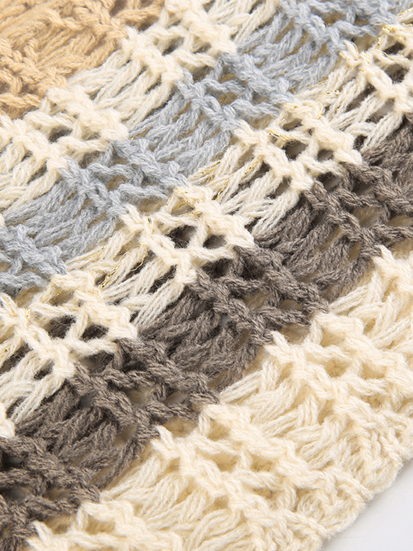 EMMIOL Top lavorato a maglia all'uncinetto a maniche lunghe a righe super crop