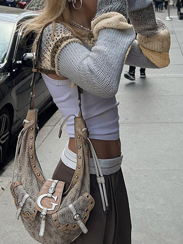 EMMIOL Top lavorato a maglia all'uncinetto a maniche lunghe a righe super crop