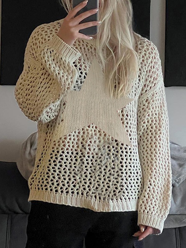 EMMIOL Hollow Out Star Crochet Knit Top