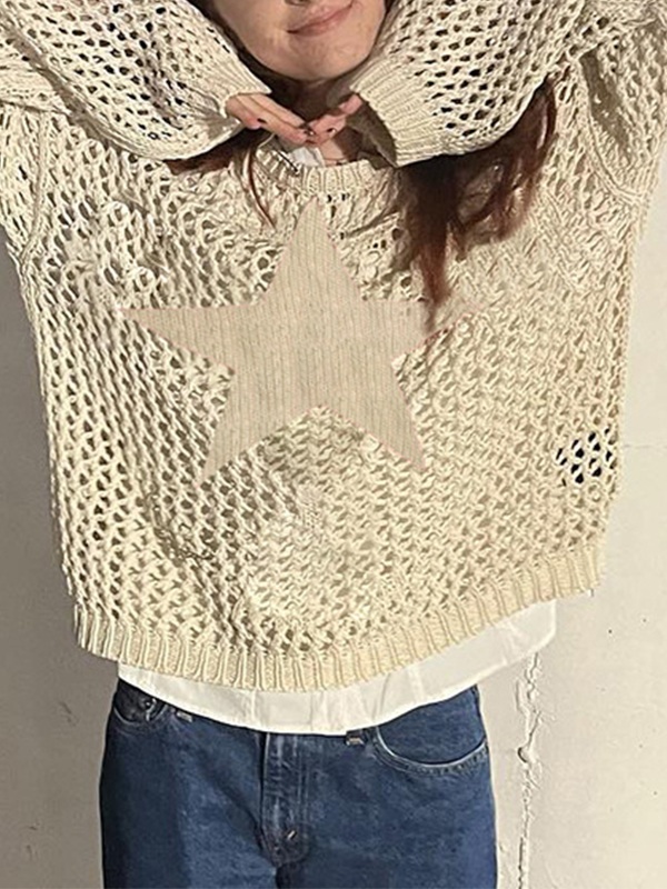 EMMIOL Hollow Out Star Crochet Knit Top