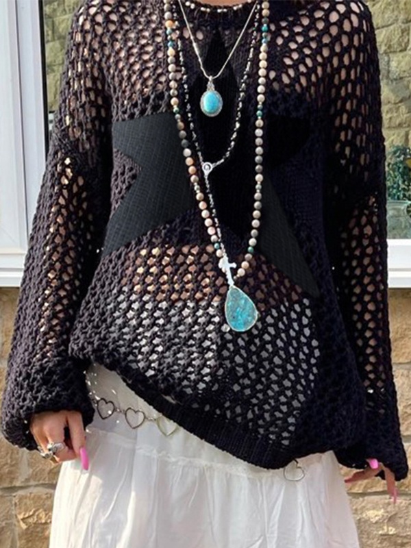 EMMIOL Top in maglia all'uncinetto a stella scavata