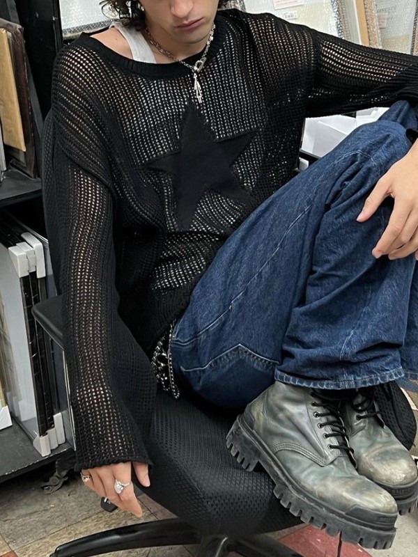 EMMIOL Star Jacquard Crochet Knit Top