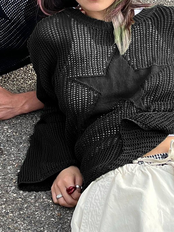 EMMIOL Star Jacquard Crochet Knit Top