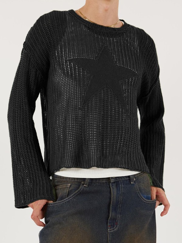 EMMIOL Star Jacquard Crochet Knit Top