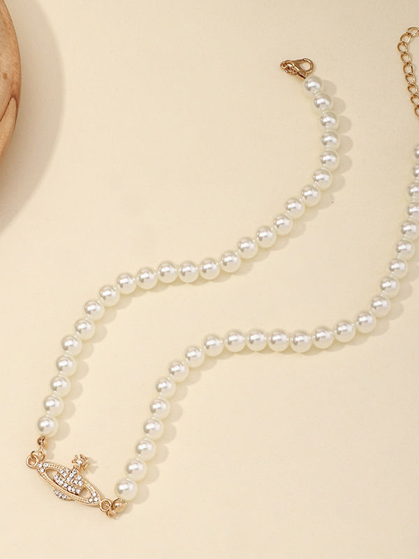Collana Con Ciondolo A Cuore E Perle Bianche Finto, Con Zirconi, Per Donna, Con Confezione Regalo E Panno