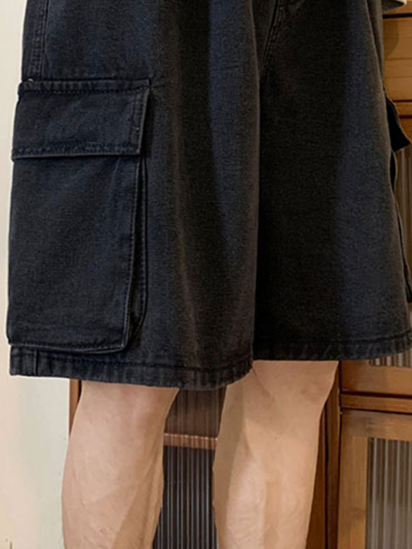 EMMIOL Men's Washed Loose Cargo Denim Shorts