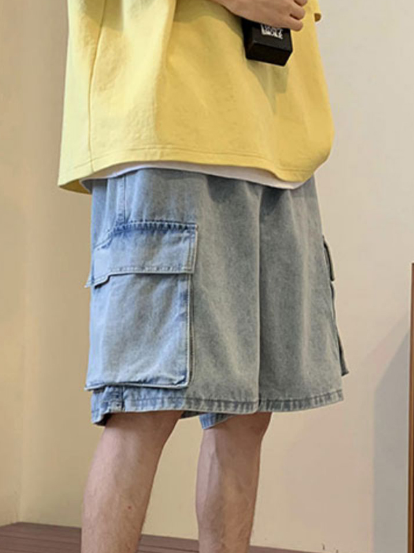 EMMIOL Gewaschene lockere Cargo-Denim-Shorts für Herren