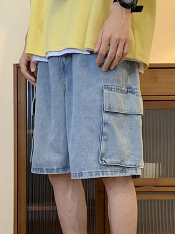 EMMIOL Gewaschene lockere Cargo-Denim-Shorts für Herren
