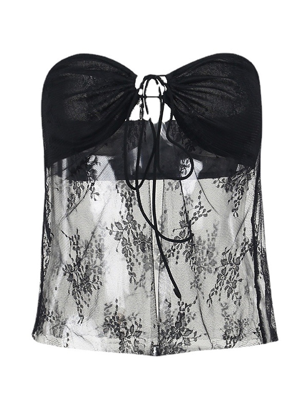 EMMIOL Top a fascia in rete trasparente con spacco patchwork