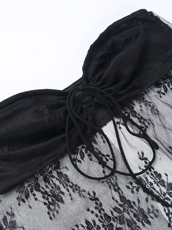 EMMIOL Top a fascia in rete trasparente con spacco patchwork