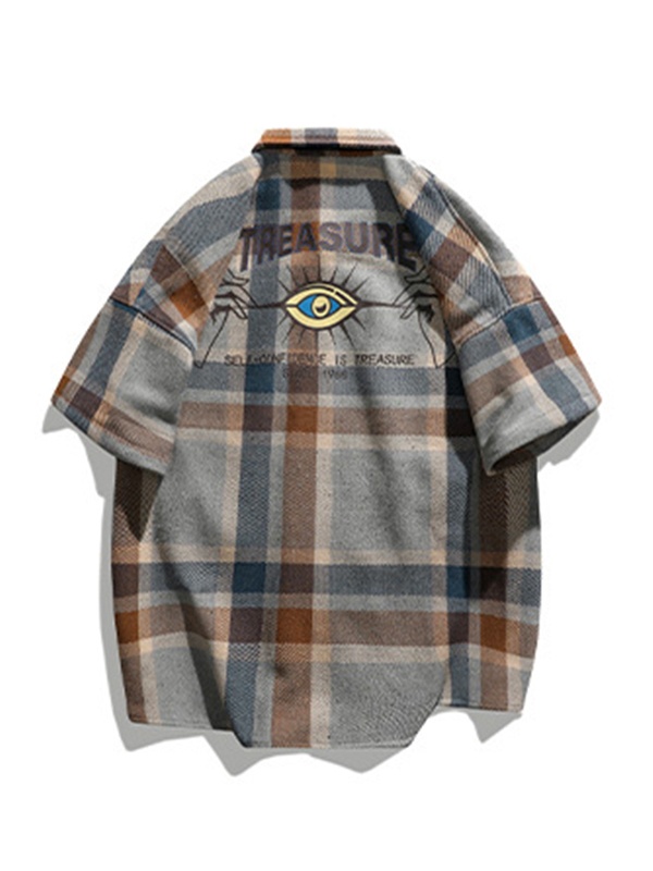 EMMIOL Men's Loose Plaid Short Sleeves Shirt