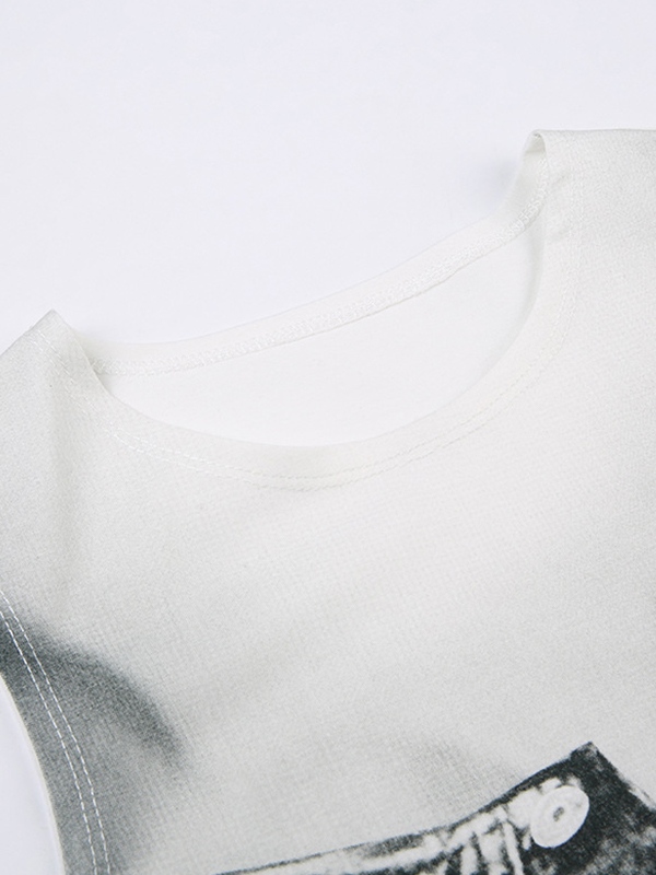 EMMIOL Camiseta de tirantes con ombligo y estampado vaquero falso