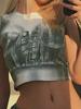 EMMIOL Camiseta de tirantes con ombligo y estampado vaquero falso