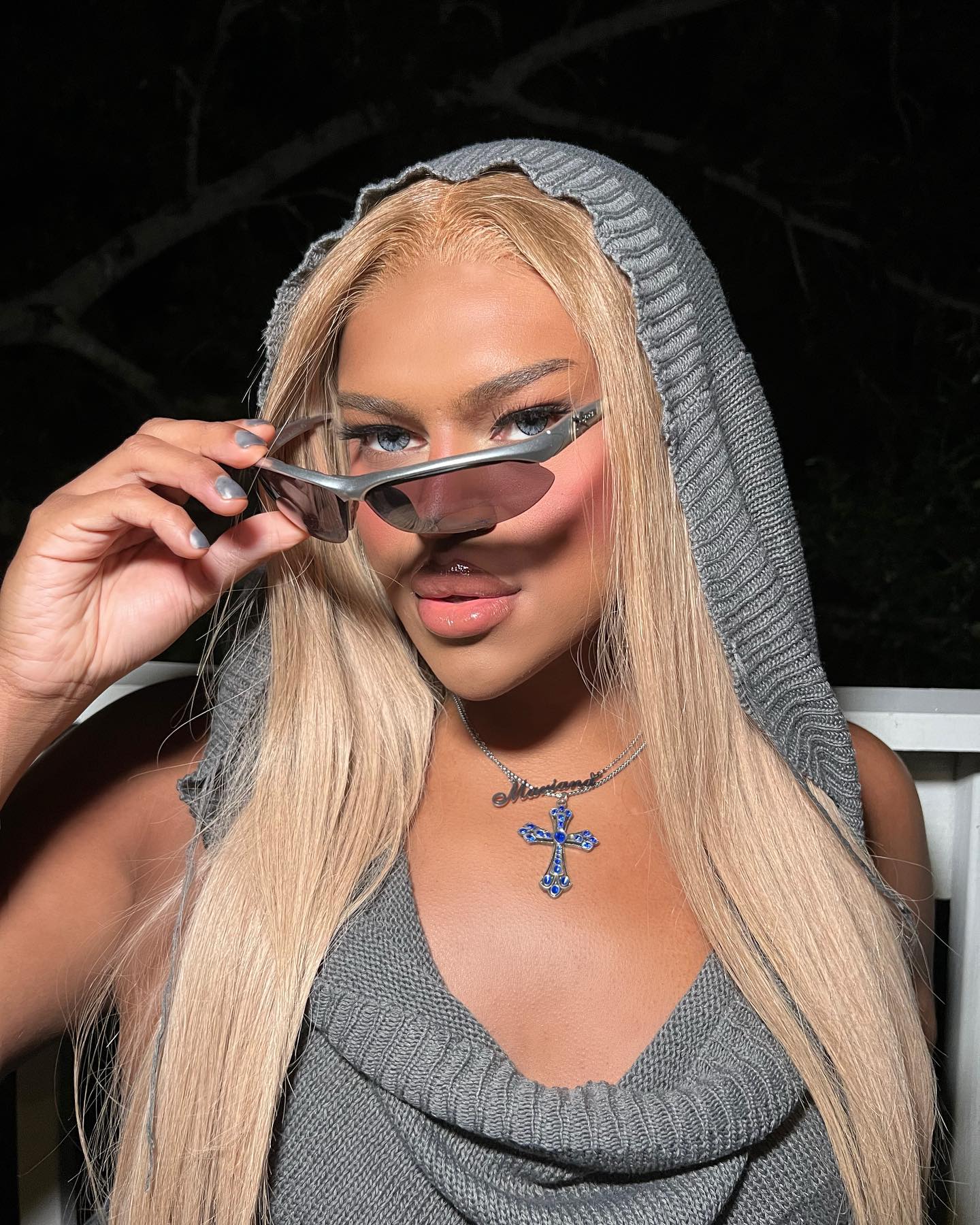 2023 Hooded Crochet Knit Cropped Tank Top Gray M In Tank Tops & Camis