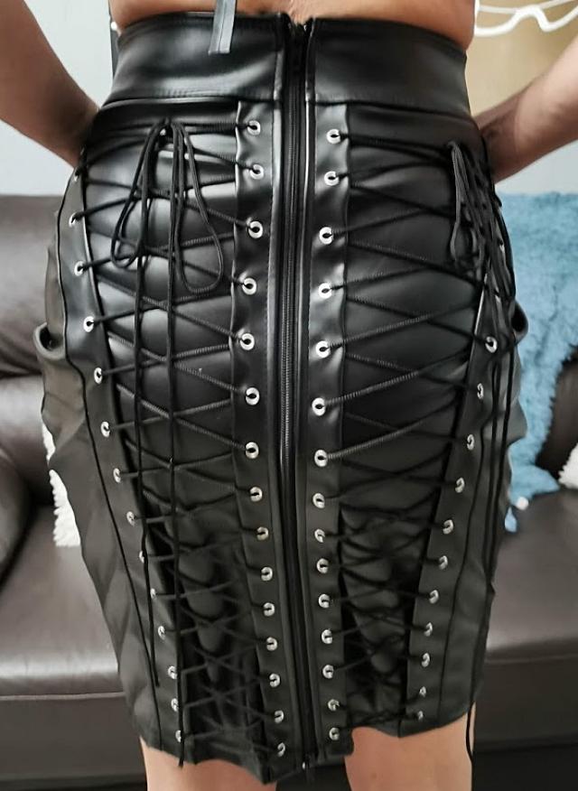 2022 Gothic Faux Leather Back Zipper Laceup Wrap Midi Skirt Brown S In